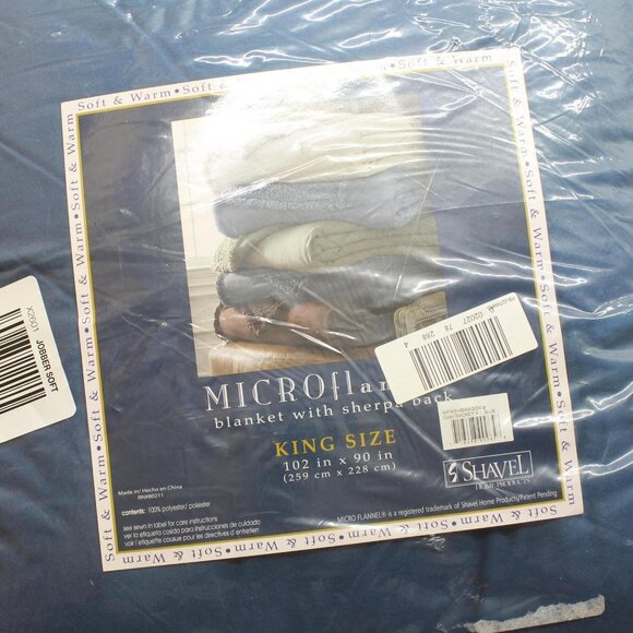 NWT Shavel Micro Flannel Sherpa Reversible Blanket Smokey Mountain Blue King - Picture 4 of 4